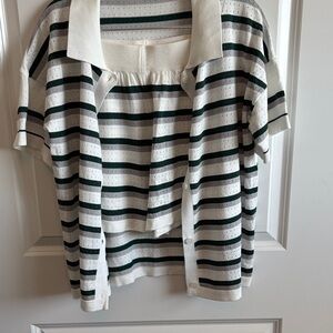 Amazon Striped Two-Piece Jumpsuit Set in White and Dark Green